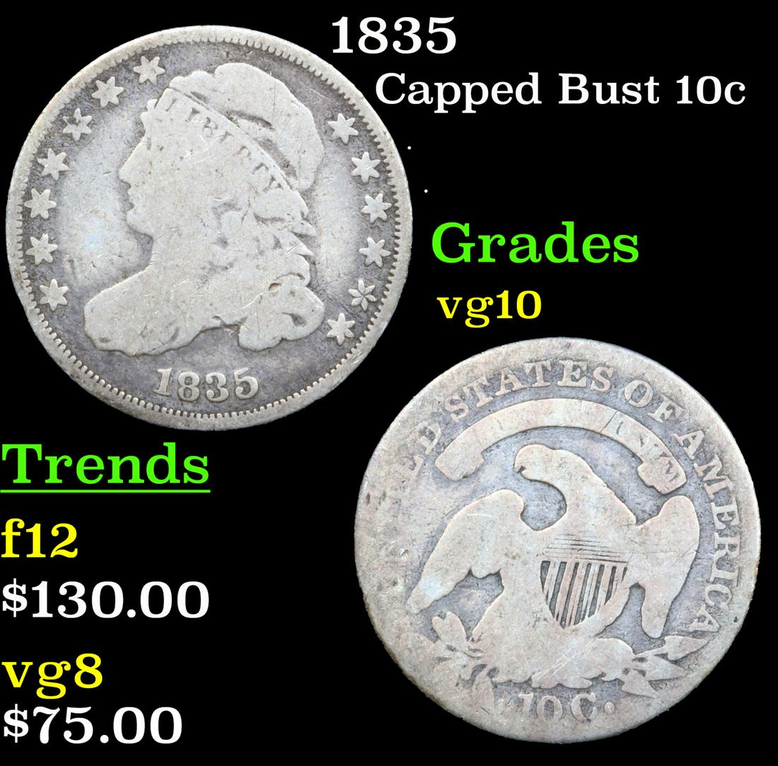 1835 Capped Bust Dime 10c Grades vg+ (1 of 3)