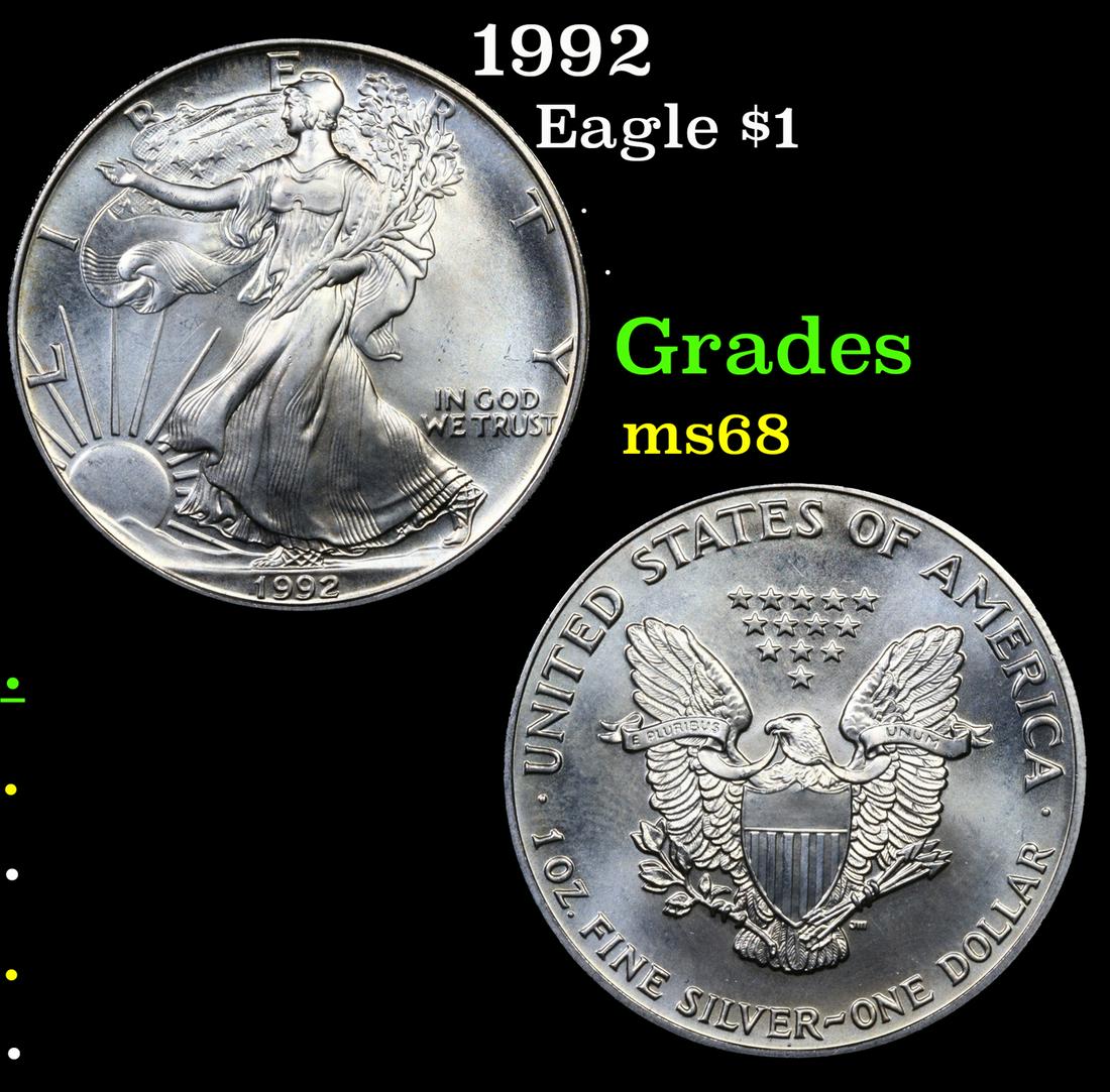 1992 Silver Eagle Dollar $1 Grades GEM+++ Unc (1 of 3)