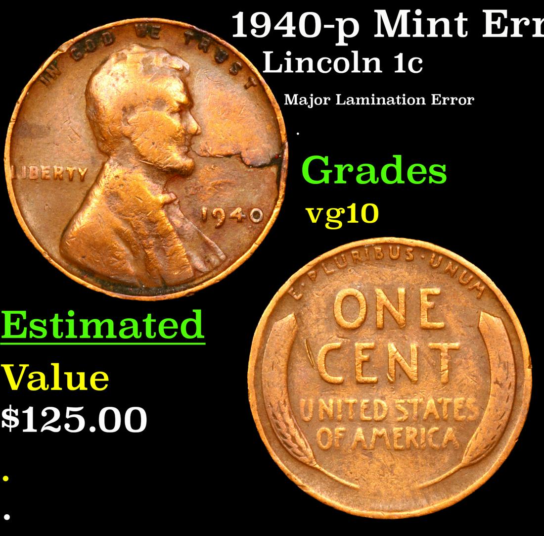 1940-p Lincoln Cent Mint Error 1c Grades vg+ (1 of 3)