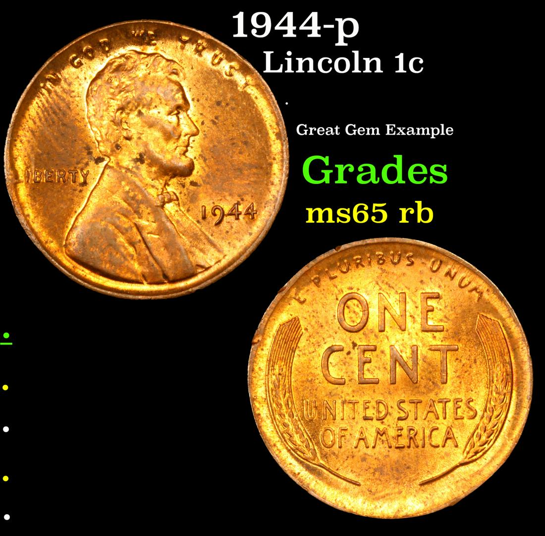 1944-p Lincoln Cent 1c Grades GEM Unc RB (1 of 3)