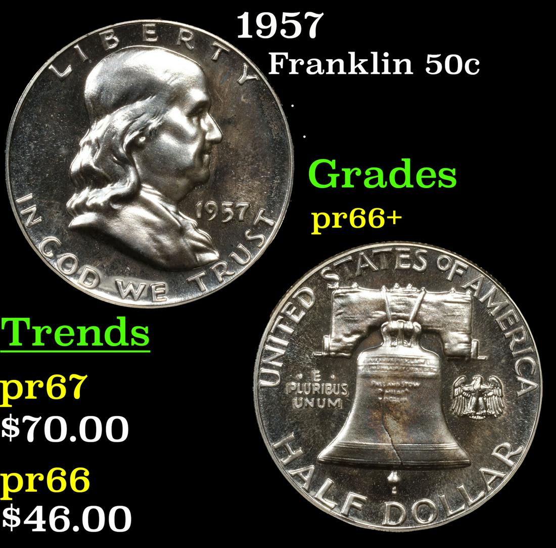 Proof 1957 Franklin Half Dollar 50c Grades GEM++ Proof (1 of 3)