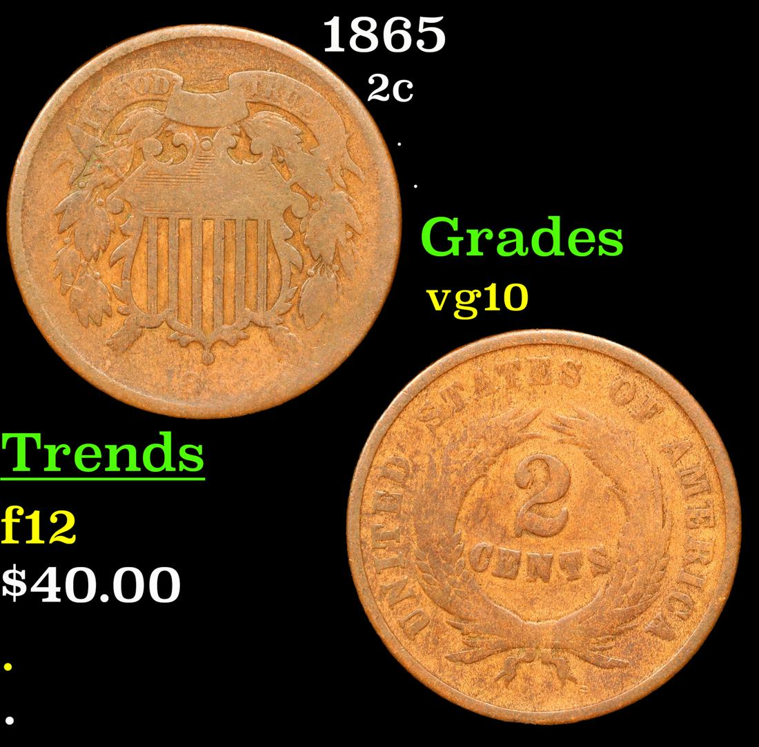 1865 Two Cent Piece 2c Grades vg+ (1 of 3)