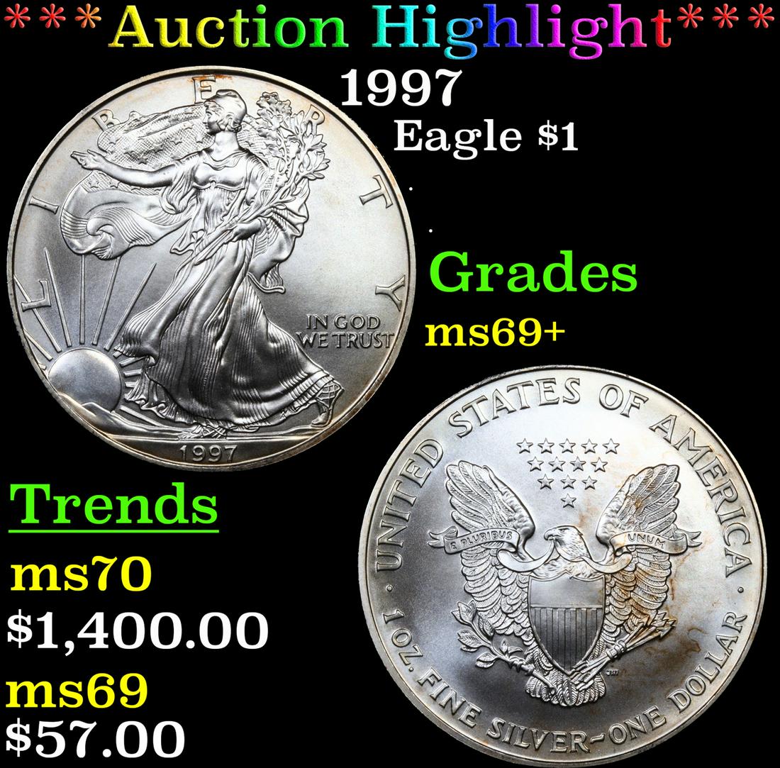 ***Auction Highlight*** 1997 Silver Eagle Dollar $1 Graded ms69+ By SEGS (fc) (1 of 5)