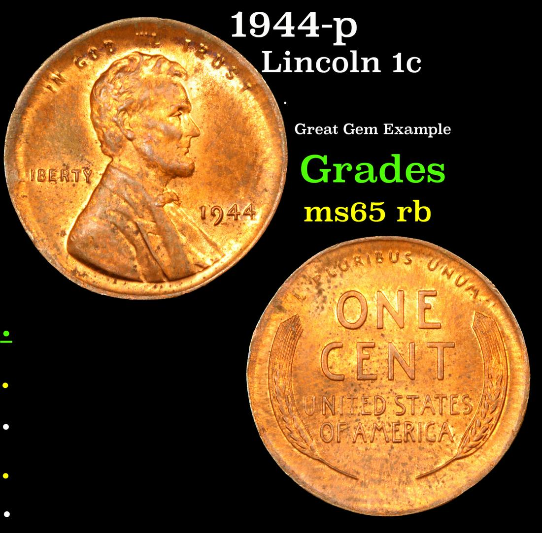 1944-p Lincoln Cent 1c Grades GEM Unc RB (1 of 3)