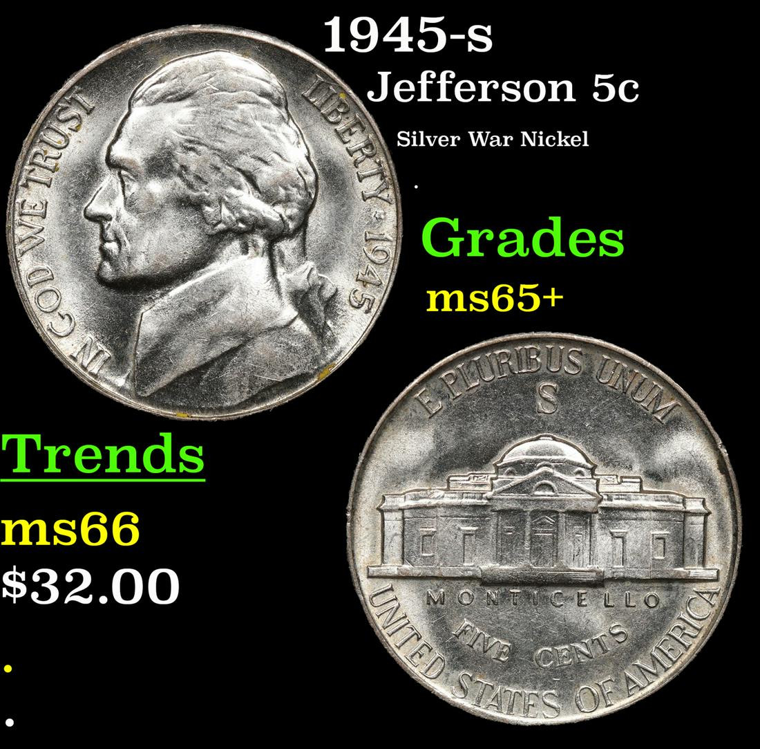 1945-s Jefferson Nickel 5c Grades GEM+ Unc (1 of 3)