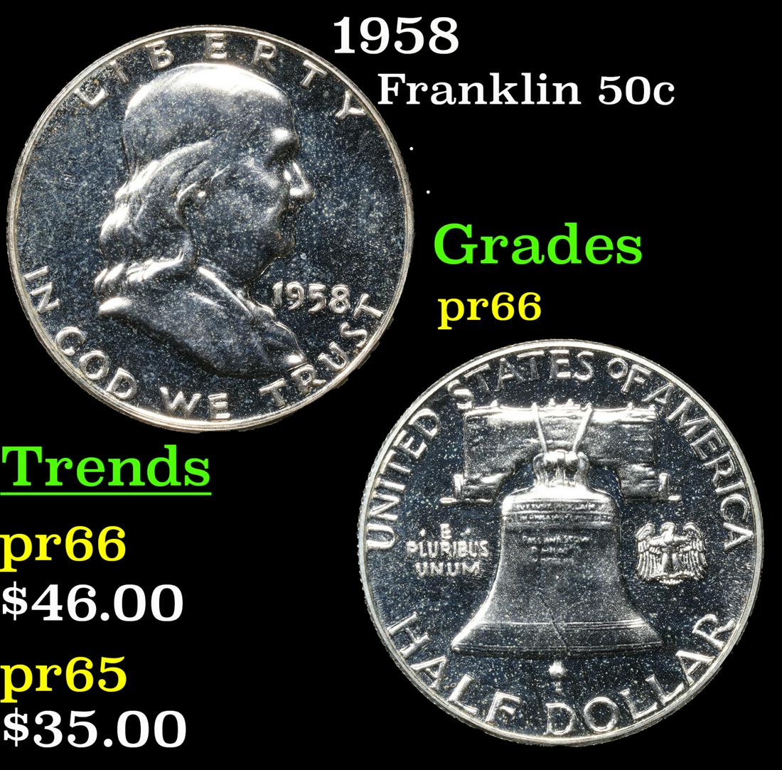 Proof 1958 Franklin Half Dollar 50c Grades GEM+ Proof (1 of 3)