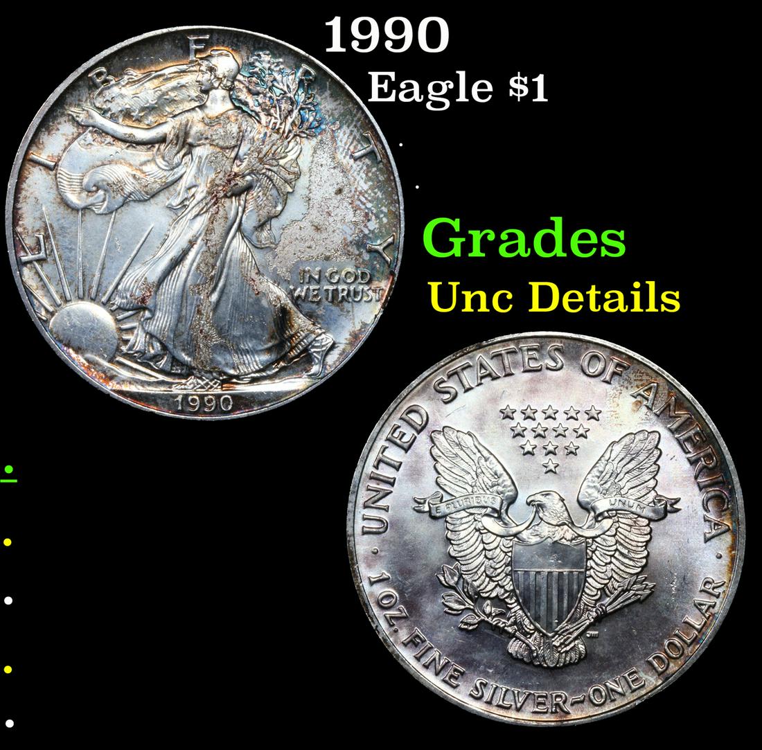 1990 Silver Eagle Dollar $1 Grades Unc Details (1 of 3)