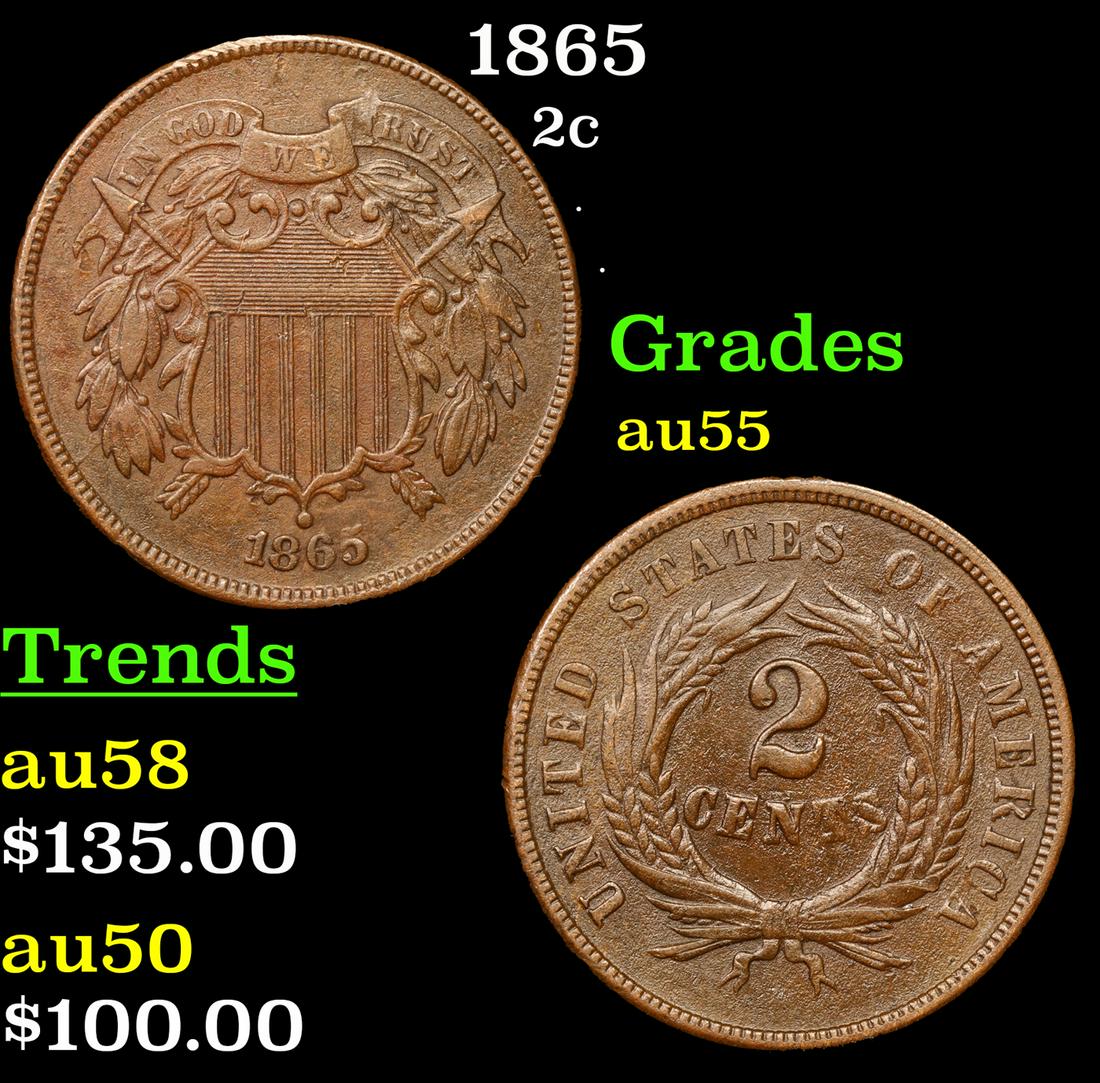 1865 Two Cent Piece 2c Grades Choice AU (1 of 3)
