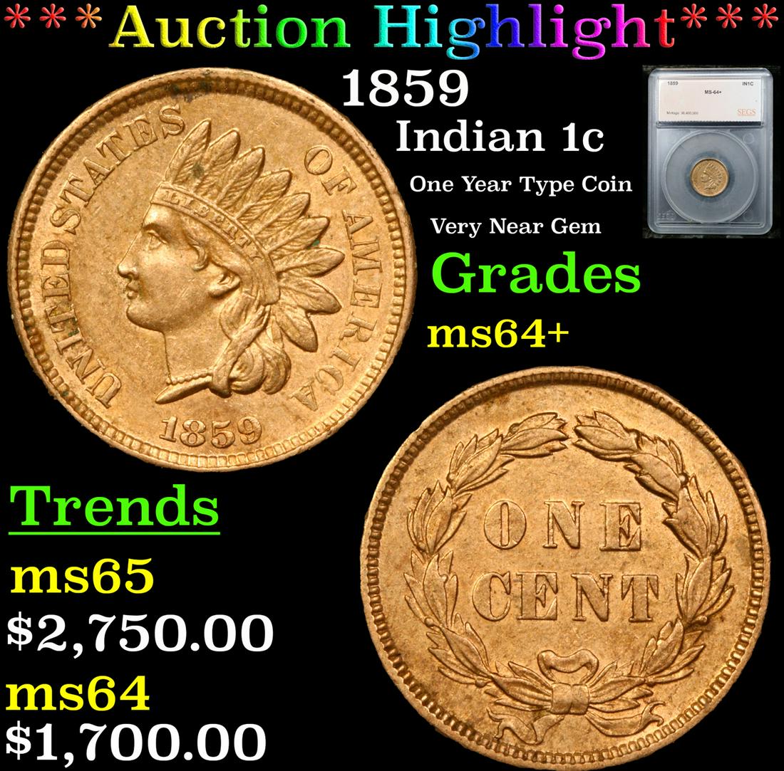 ***Auction Highlight*** 1859 Indian Cent 1c Graded ms64+ By SEGS (fc) (1 of 5)
