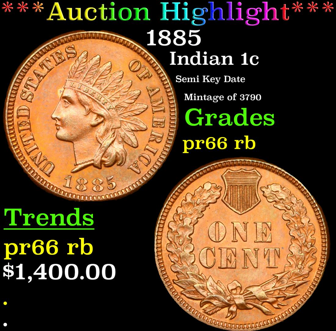 Proof ***Auction Highlight*** 1885 Indian Cent 1c Graded pr66 rb By SEGS (fc) (1 of 5)