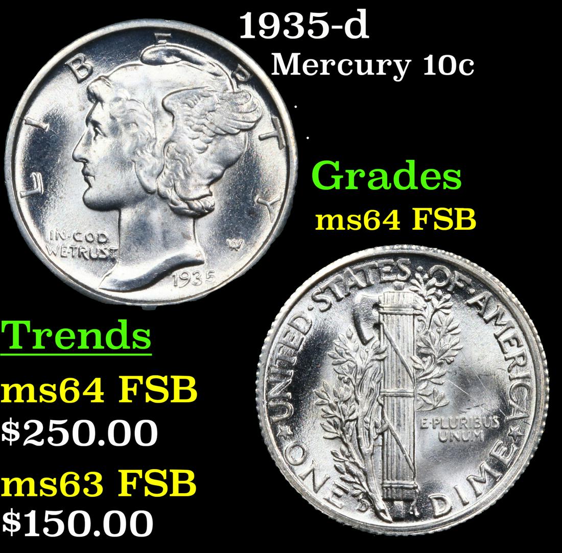 1935-d Mercury Dime 10c Grades Choice Unc FSB (1 of 3)
