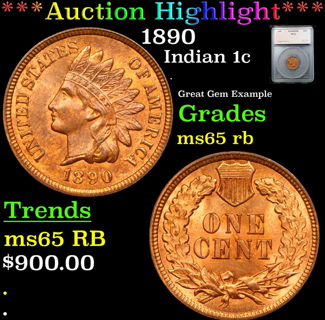 ***Auction Highlight*** 1890 Indian Cent 1c Graded ms65 rb By SEGS (fc) (1 of 5)