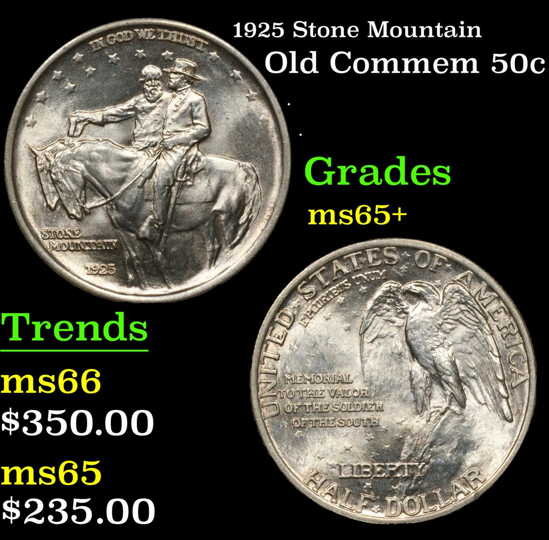 1925 Stone Mountain Old Commem Half Dollar 50c Grades GEM+ Unc (1 of 3)