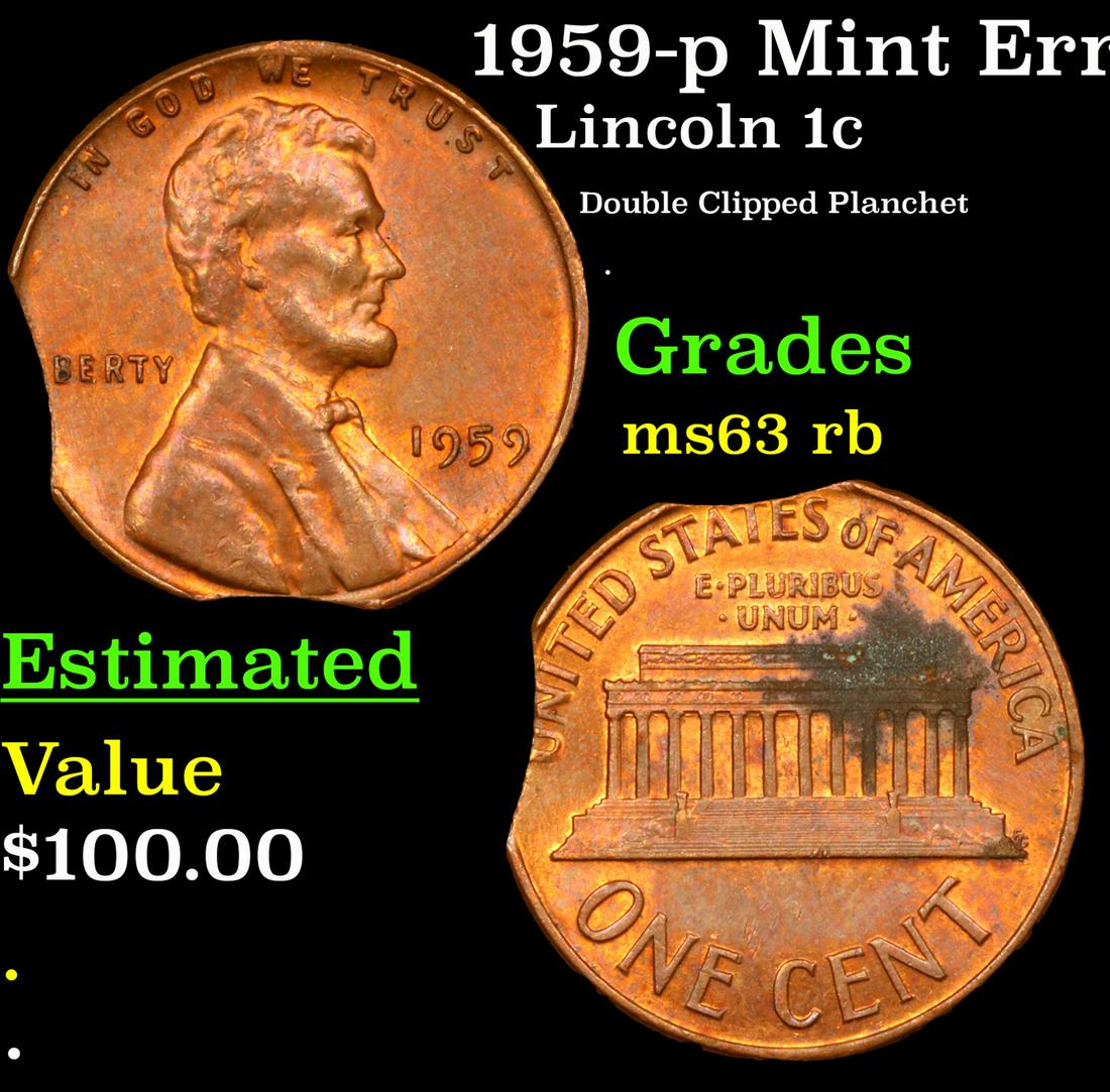 1959-p Lincoln Cent Mint Error 1c Grades Select Unc RB (1 of 3)