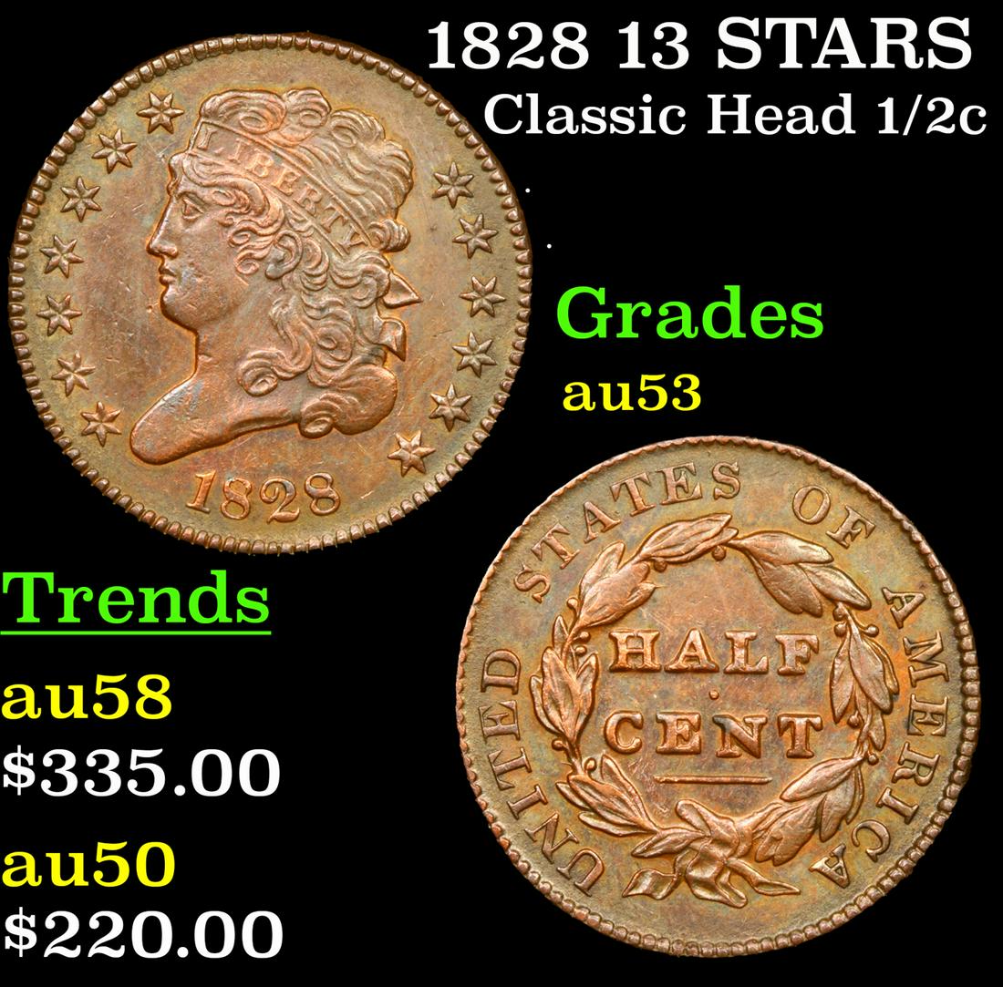 1828 13 STARS Classic Head half cent 1/2c Grades Select AU (1 of 3)