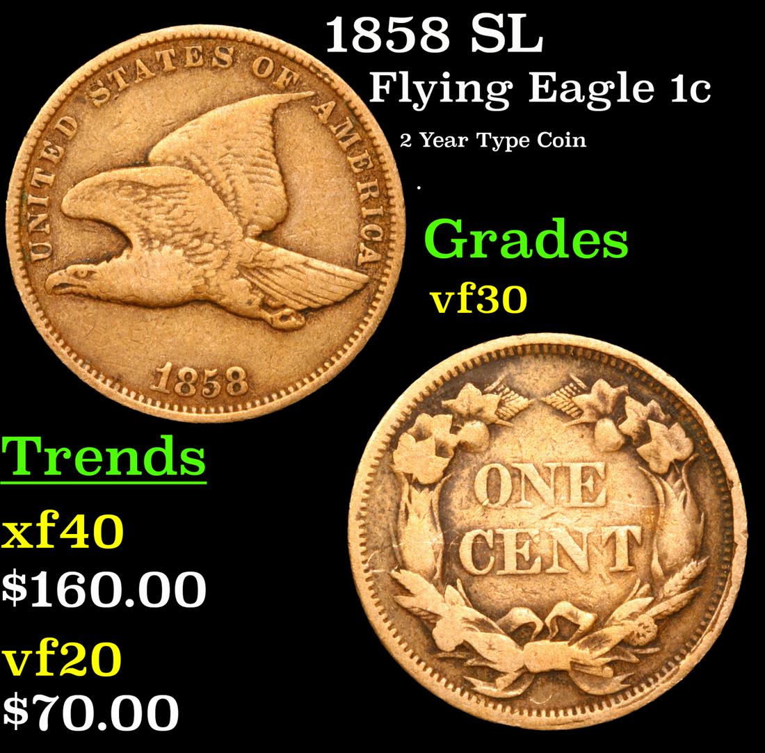 1858 SL Flying Eagle Cent 1c Grades vf++ (1 of 3)
