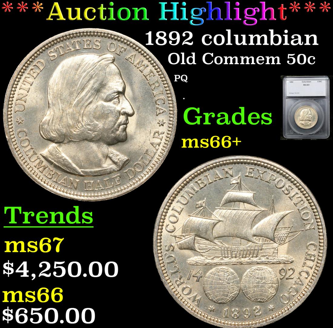 ***Auction Highlight*** 1892 columbian Old Commem Half Dollar 50c Graded ms66+ By SEGS (fc) (1 of 5)