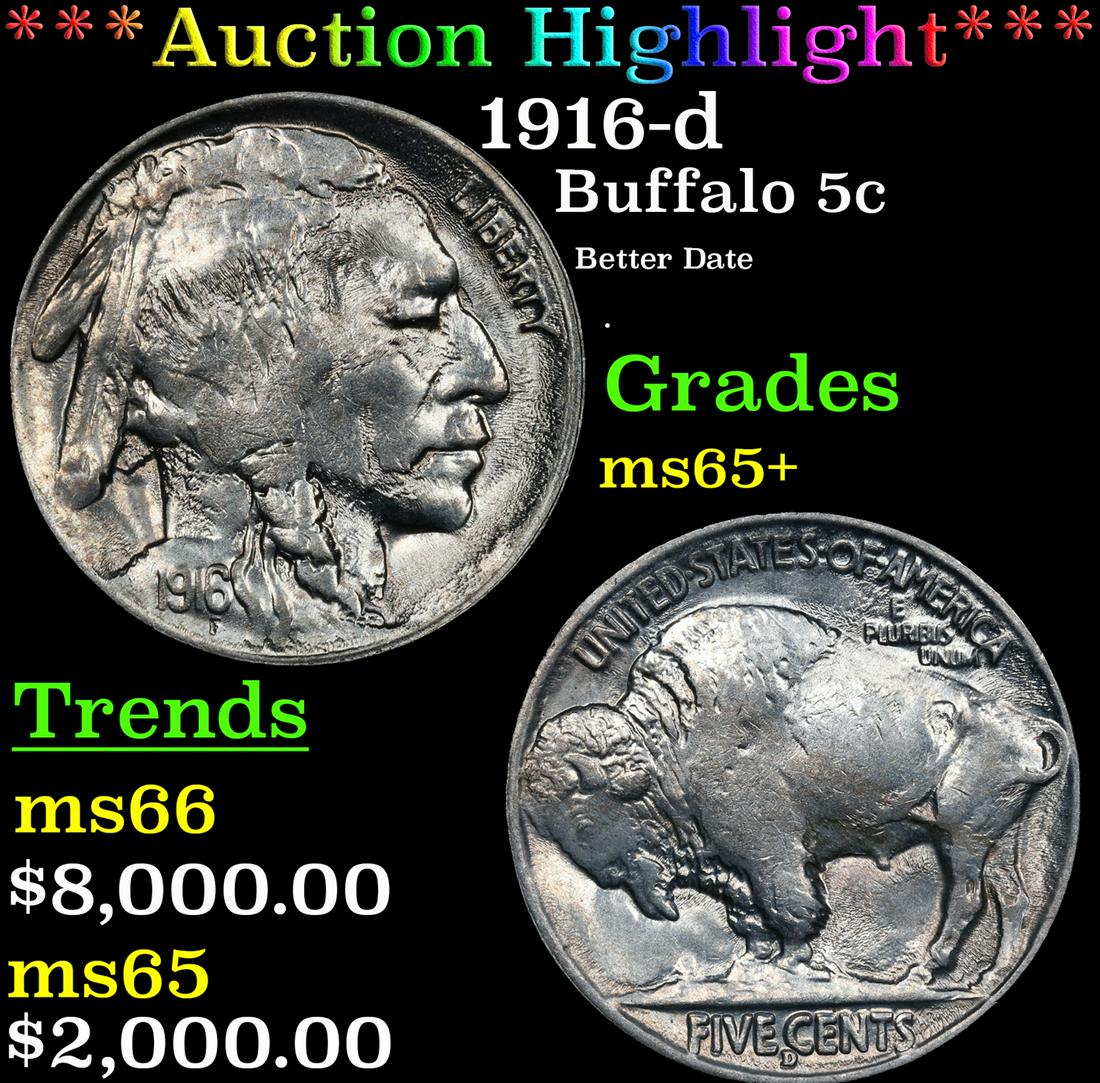 ***Auction Highlight*** 1916-d Buffalo Nickel 5c Graded ms65+ By SEGS (fc) (1 of 5)