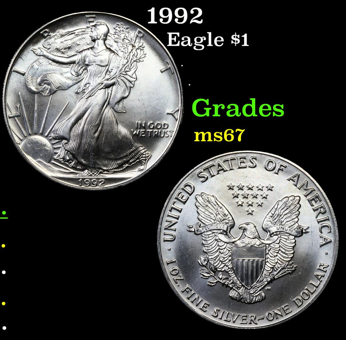 1992 Silver Eagle Dollar $1 Grades GEM++ Unc (1 of 3)