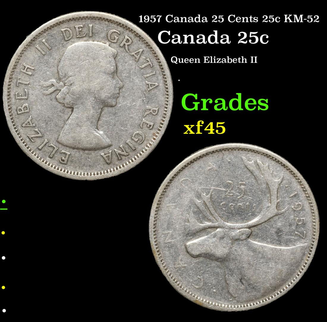 1957 Canada 25 Cents 25c KM-52 Grades xf+ (1 of 3)