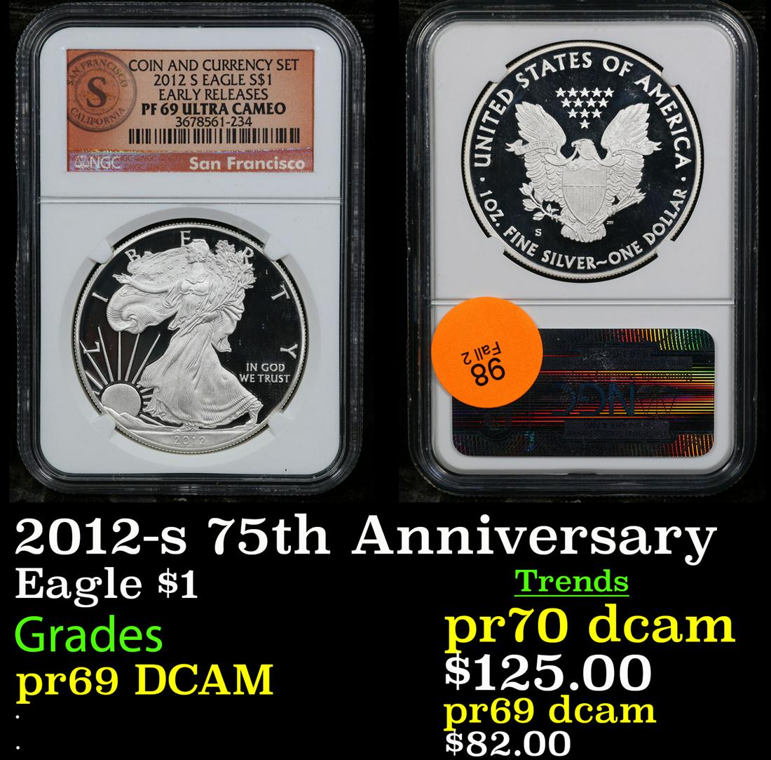 Proof NGC 2012-s Silver Eagle Dollar 75th Anniversary $1 Graded pr69 DCAM By NGC (1 of 3)