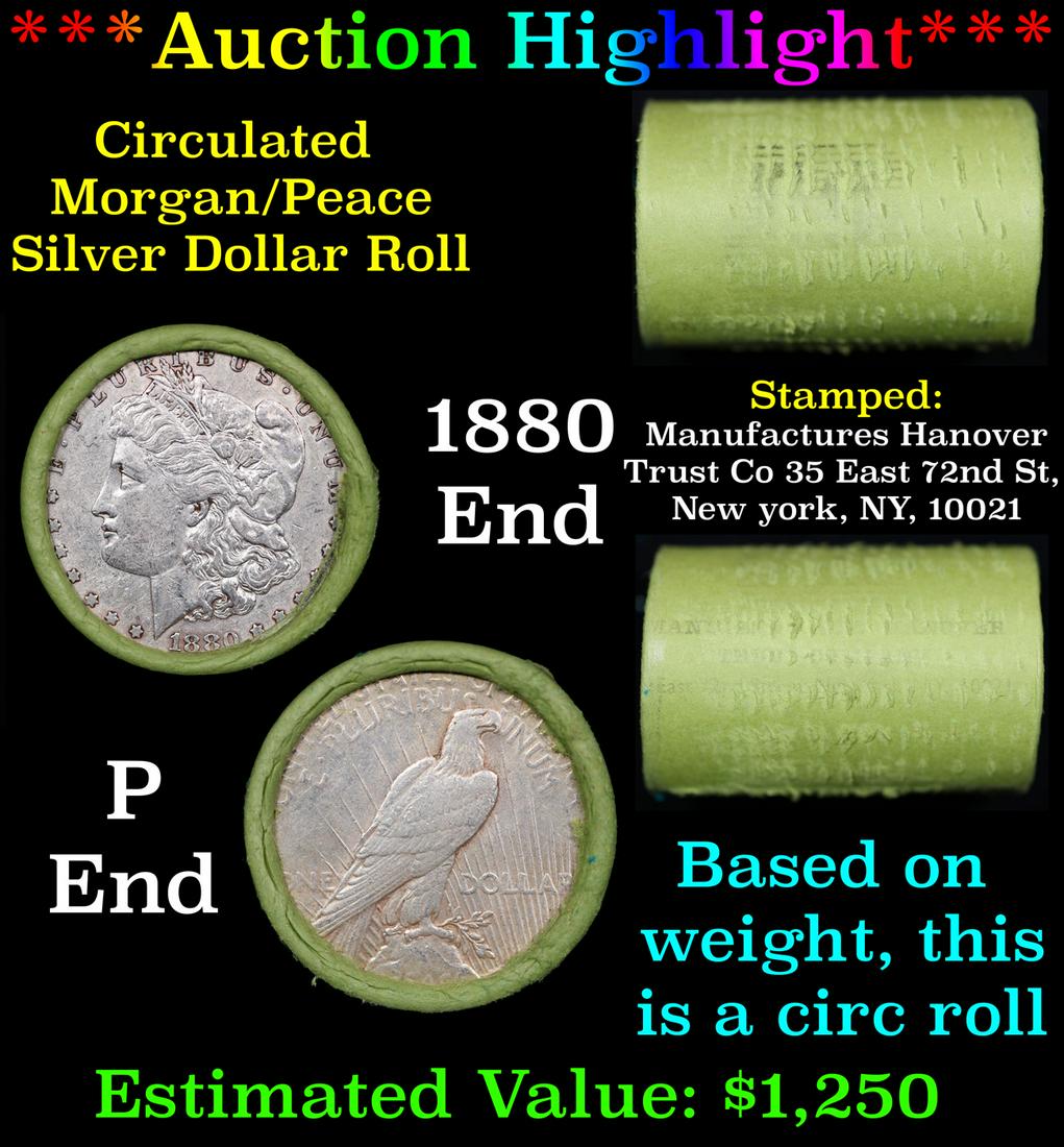 ***Auction Highlight*** Manufactures Hanover Mixed Morgan/Peace Circ silver dollar roll, 20 coin (1 of 5)