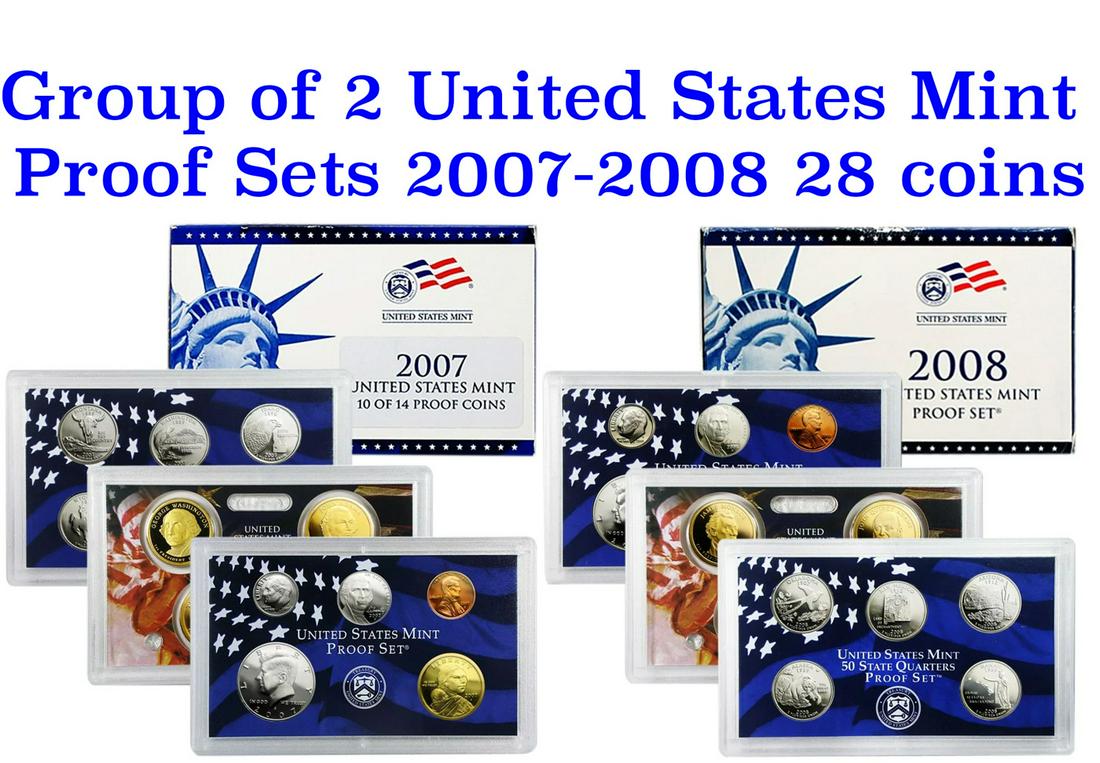 Group of 2 United States Mint Proof Sets 2007-2008 10 coins (1 of 3)