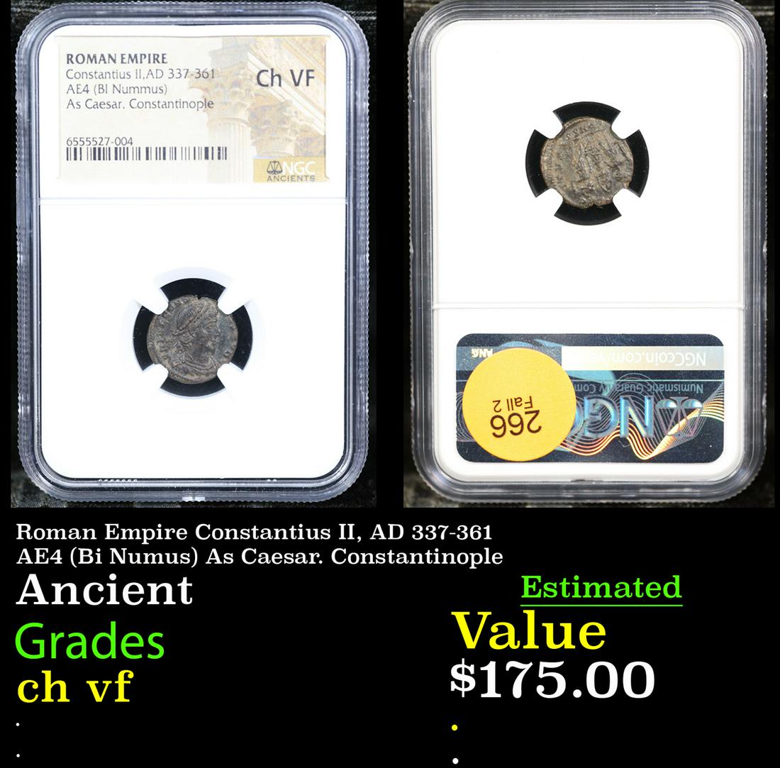 NGC Roman Empire Constantius II, AD 337-361 AE4 (Bi Numus) As Caesar. Constantinople Graded ch vf By (1 of 3)