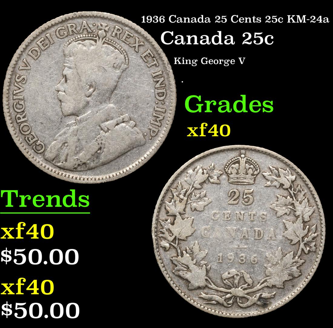 1936 Canada 25 Cents 25c KM-24a Grades xf (1 of 3)