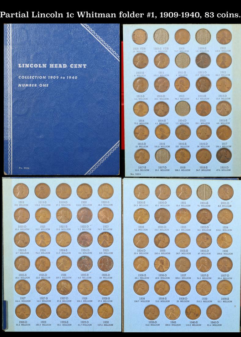 Partial Lincoln 1c Whitman folder #1, 1909-1940, 83 coins. (1 of 5)