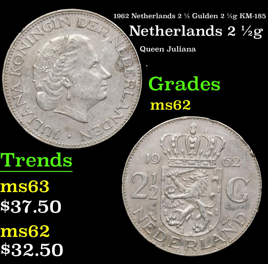 1962 Netherlands 2 1/2 Gulden 2 1/2g KM-185 Grades Select Unc (1 of 3)