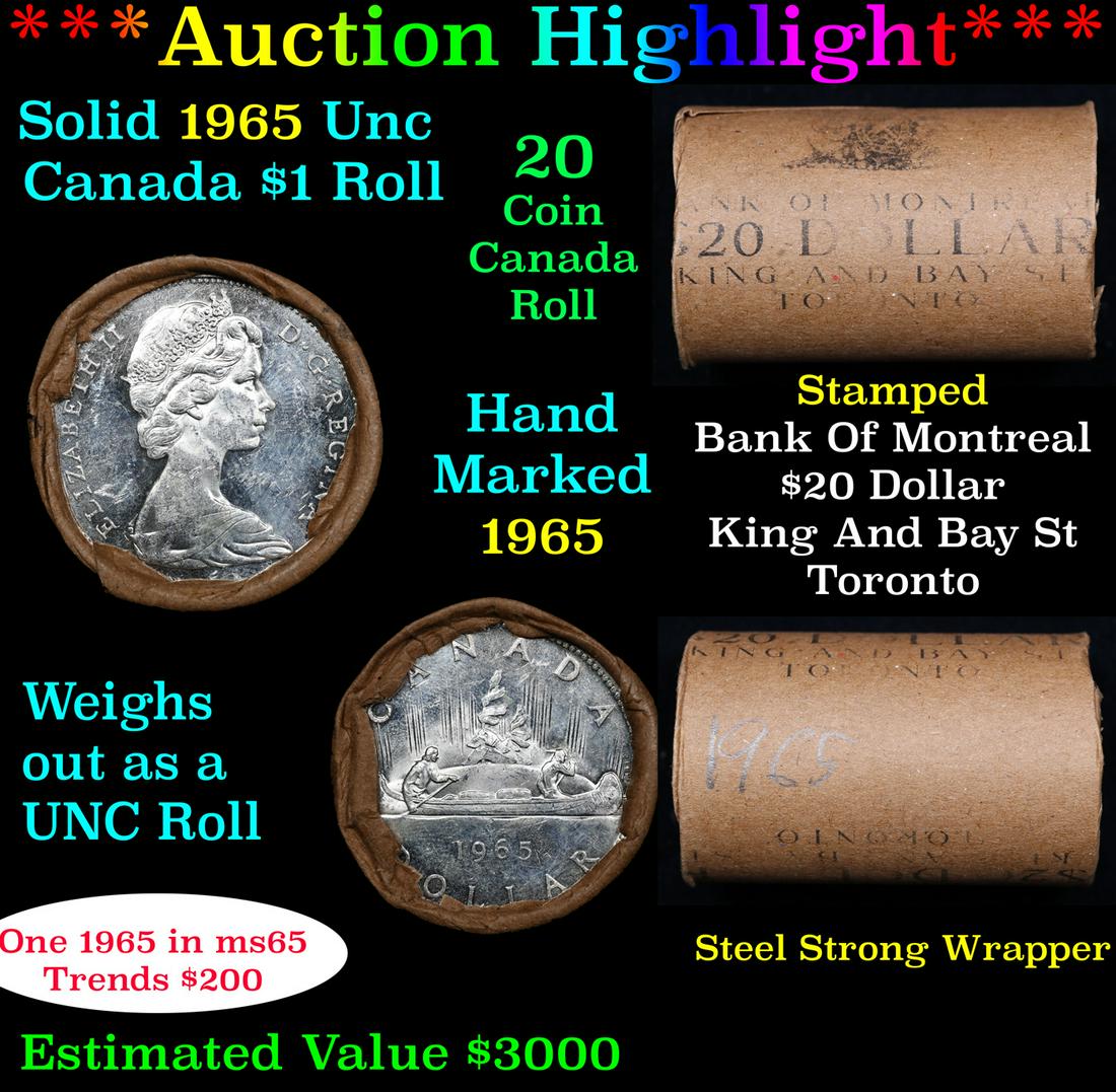 ***Auction Highlight*** Full Roll of Silver 1965 Canadian Dollar with Queen Elizabeth II, 20 Coins (1 of 5)