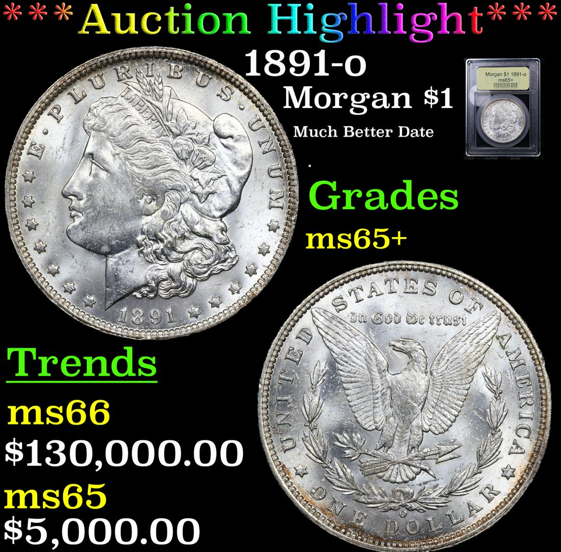 ***Auction Highlight*** 1891-o Morgan Dollar $1 Graded GEM+ Unc By USCG (fc) (1 of 5)