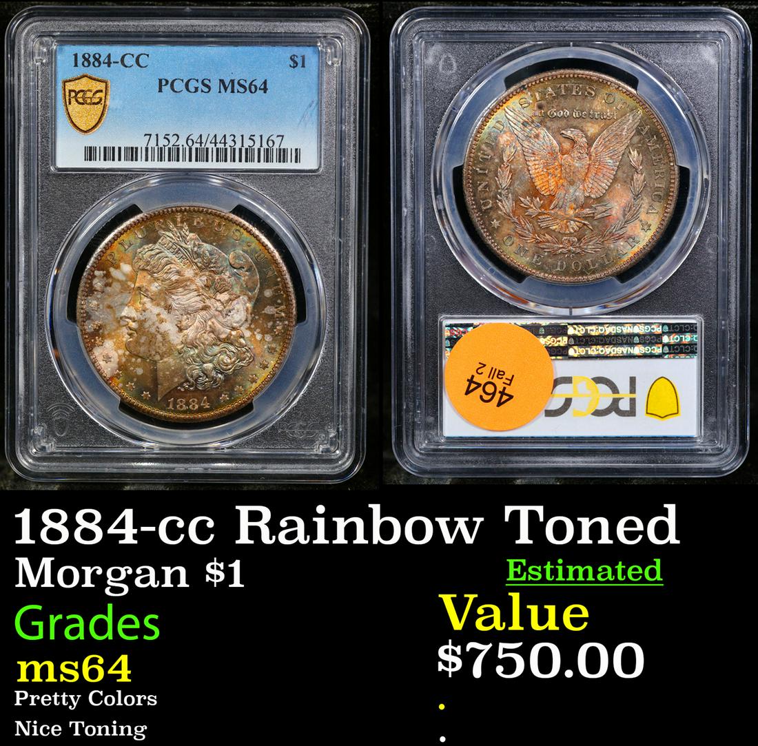 PCGS 1884-cc Morgan Dollar Rainbow Toned $1 Graded ms64 By PCGS (1 of 3)