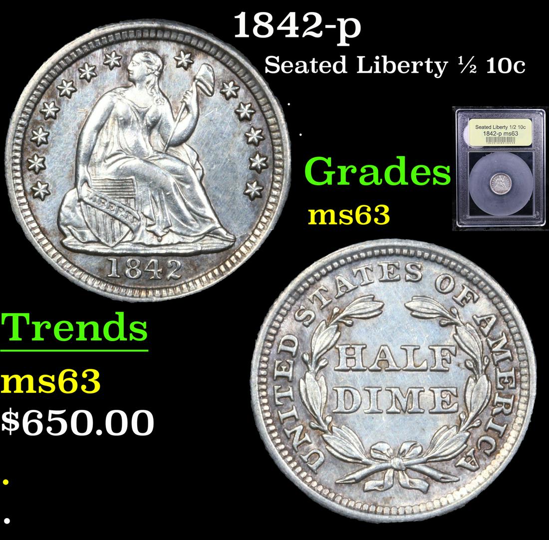 1842-p Seated Liberty Half Dime 1/2 10c Graded Select Unc By USCG (1 of 5)