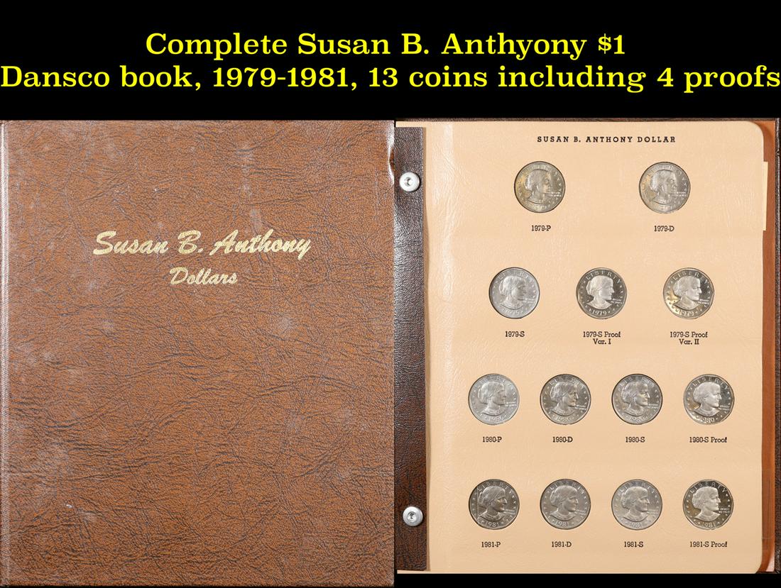 Complete Susan B. Anthyony $1 Dansco book, 1979-1981, 13 coins including 4 proofs (1 of 3)