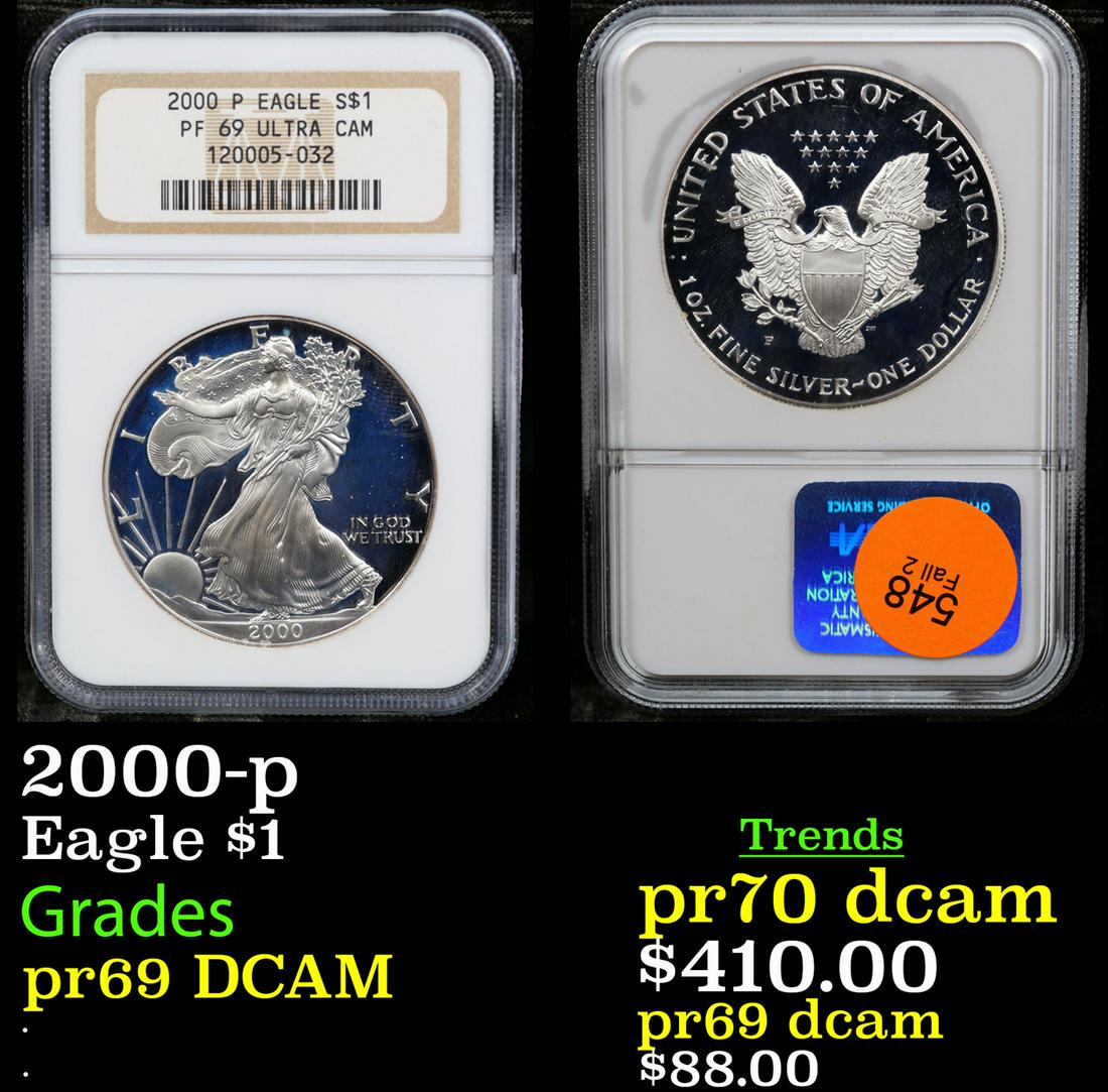 Proof NGC 2000-p Silver Eagle Dollar $1 Graded pr69 DCAM By NGC (1 of 3)