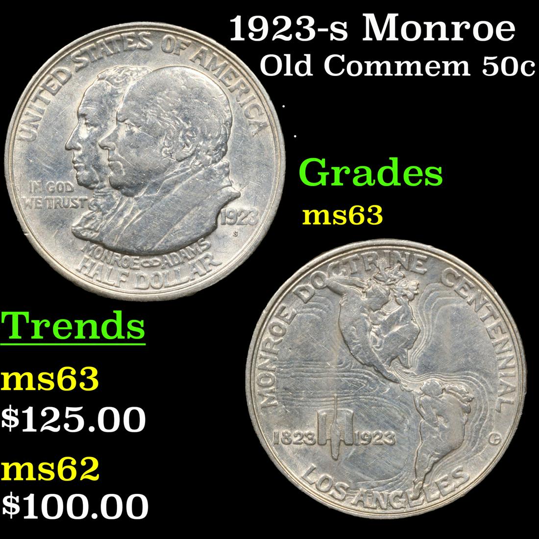 1923-s Monroe Old Commem Half Dollar 50c Grades Select Unc (1 of 3)