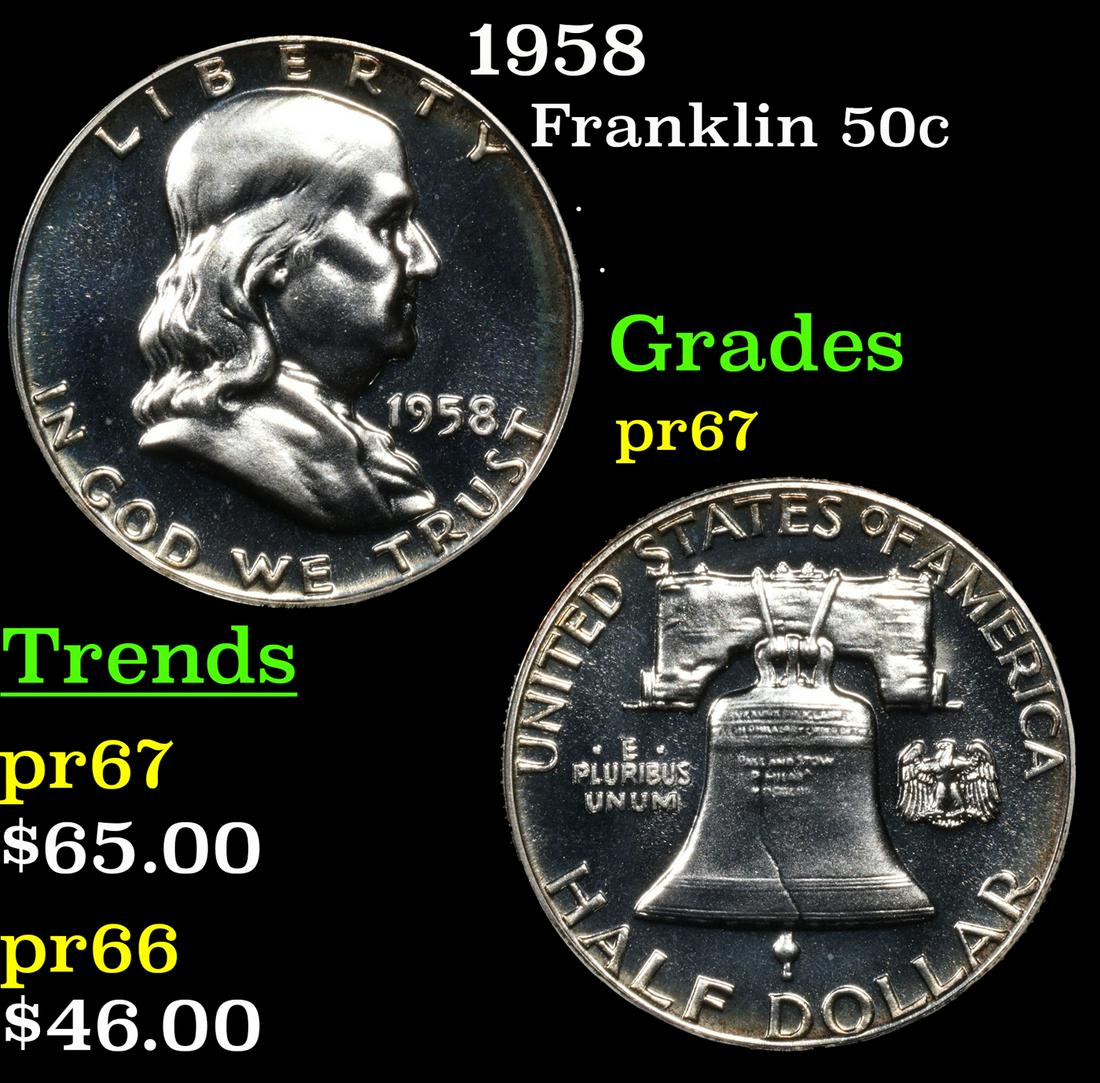 Proof 1958 Franklin Half Dollar 50c Grades GEM++ Proof (1 of 3)