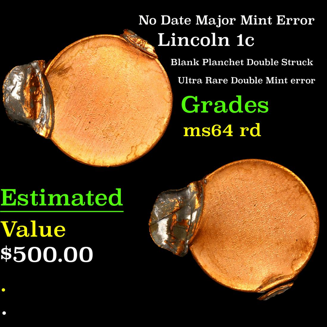 No Date Lincoln Cent Major Mint Error 1c Grades Choice Unc RD (1 of 3)