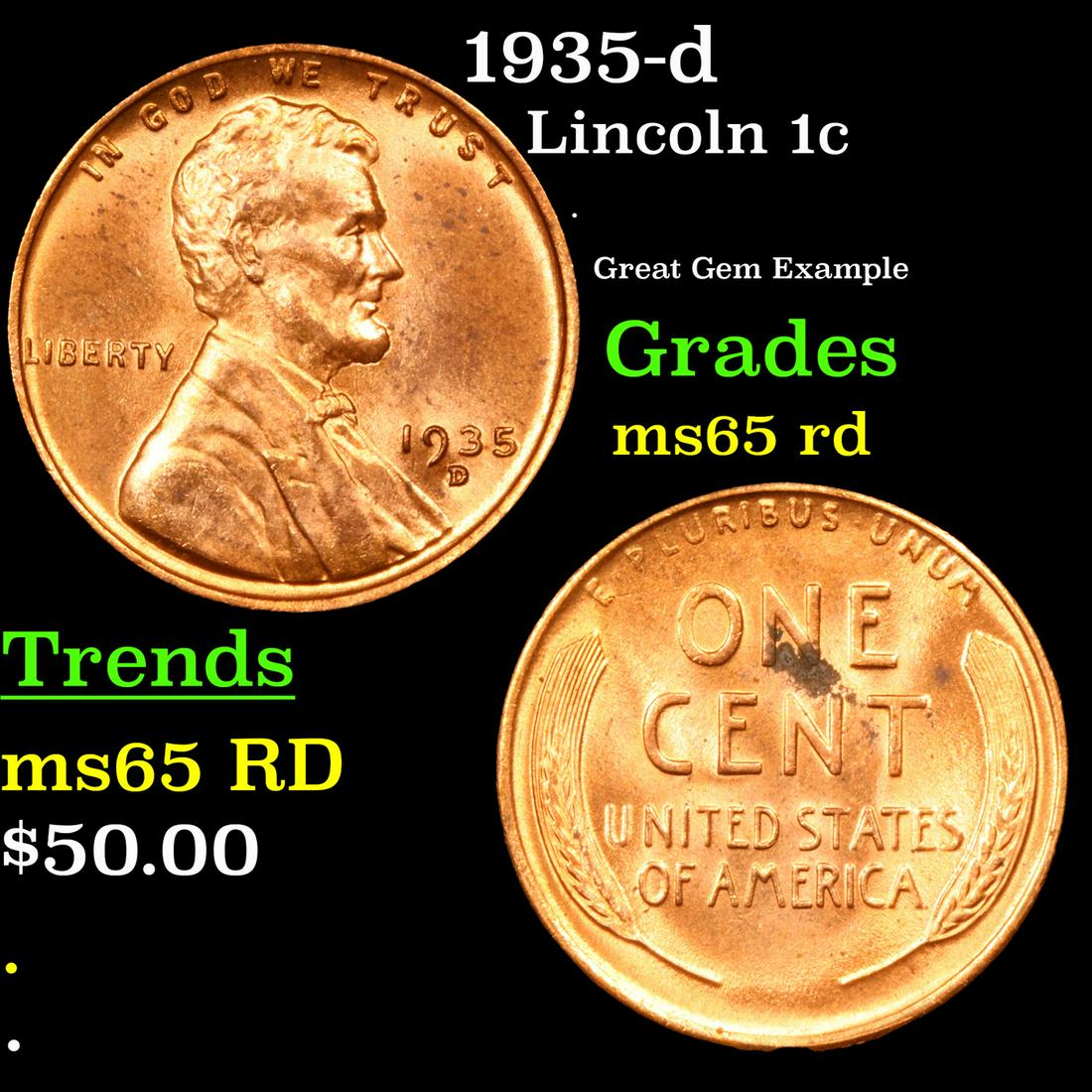 1935-d Lincoln Cent 1c Grades GEM Unc RD (1 of 3)
