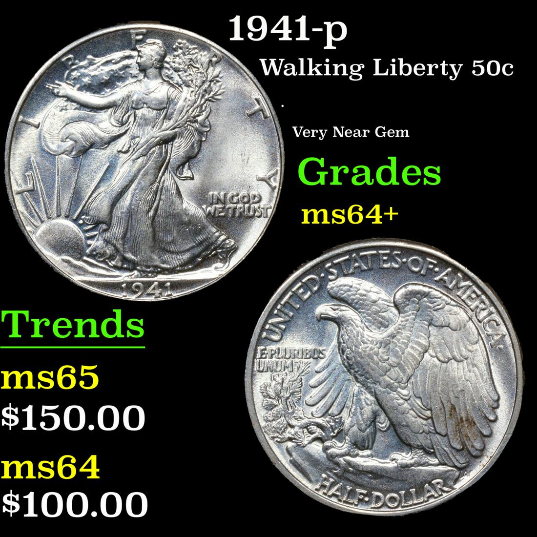 1941-p Walking Liberty Half Dollar 50c Grades Choice+ Unc (1 of 3)