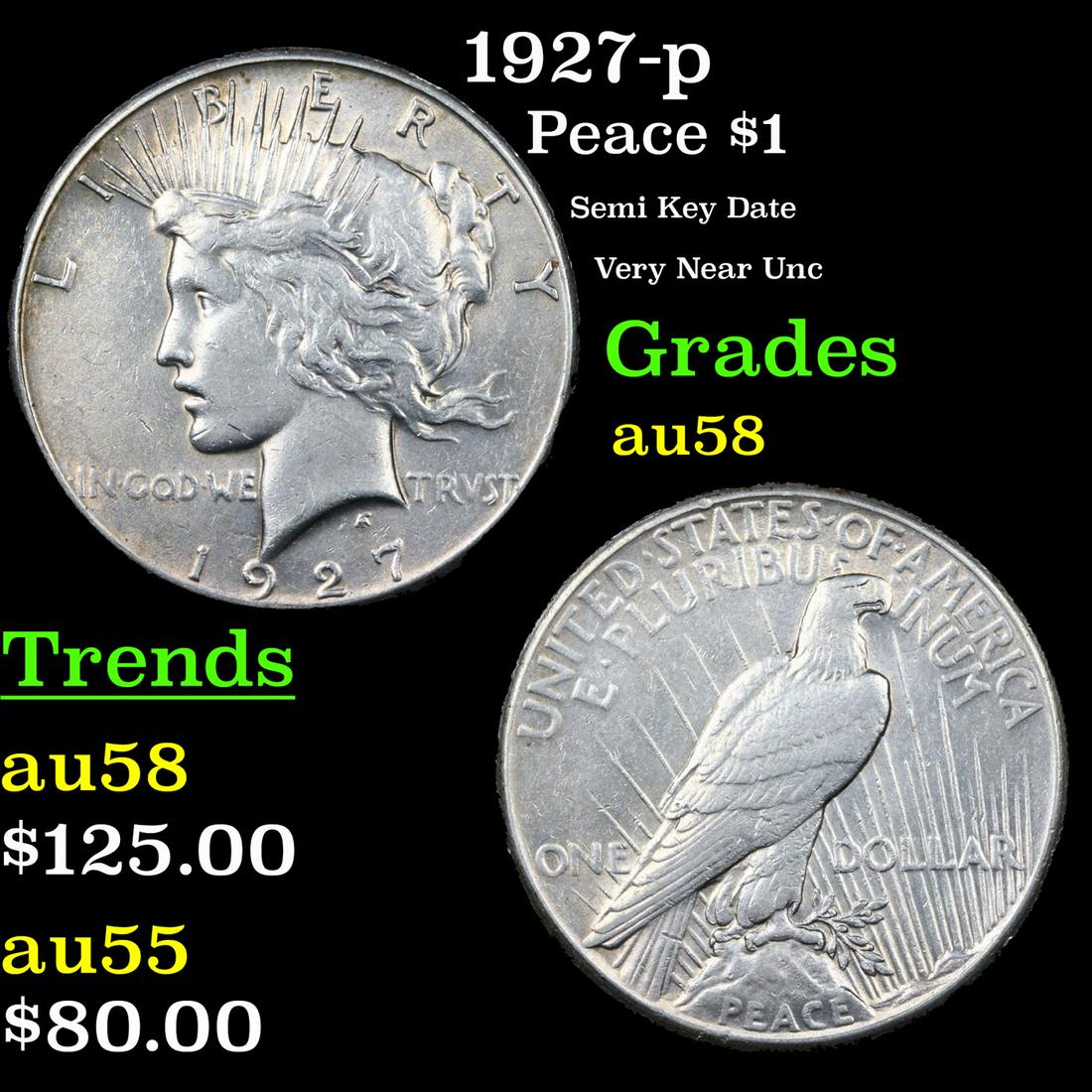 1927-p Peace Dollar $1 Grades Choice AU/BU Slider (1 of 3)