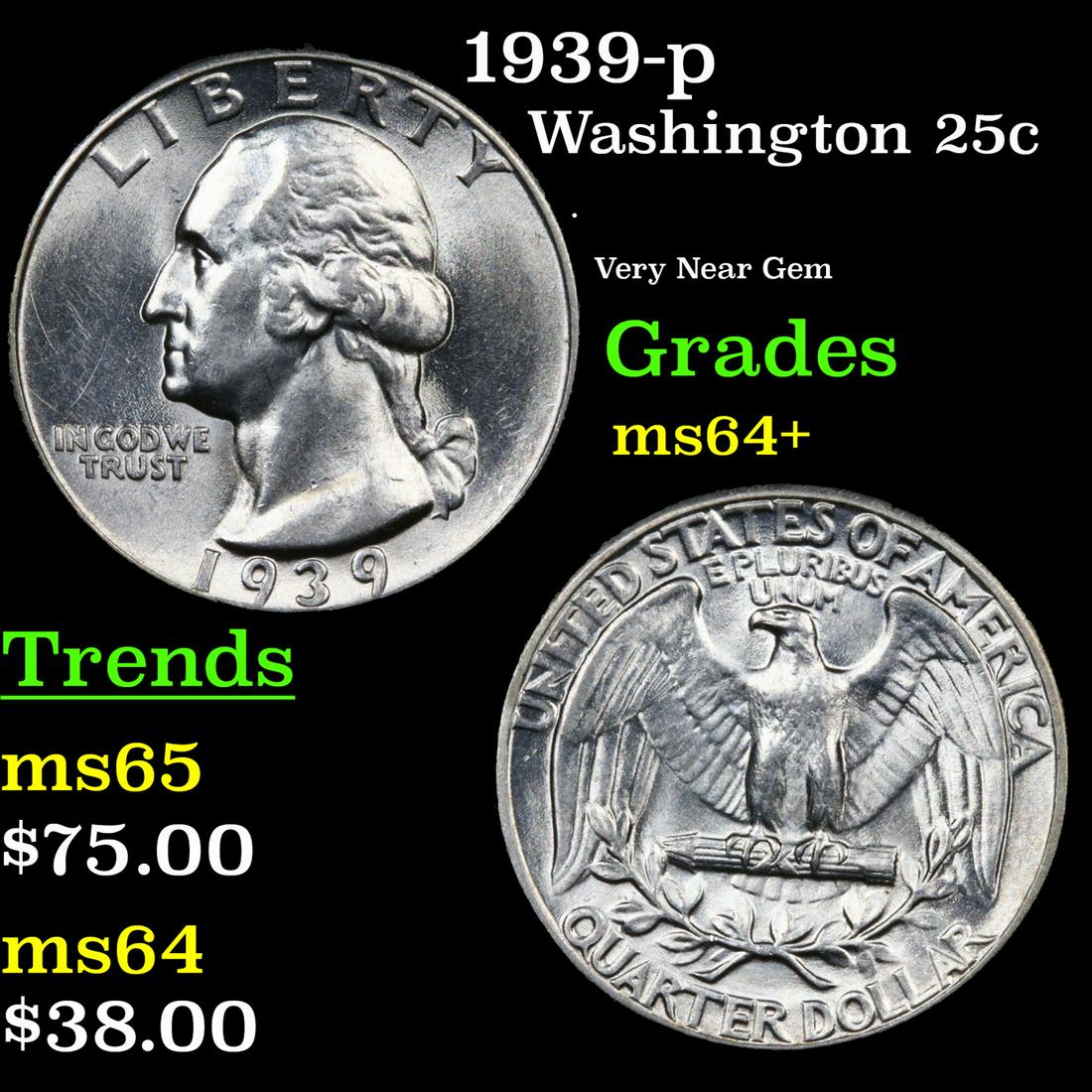 1939-p Washington Quarter 25c Grades Choice+ Unc (1 of 3)