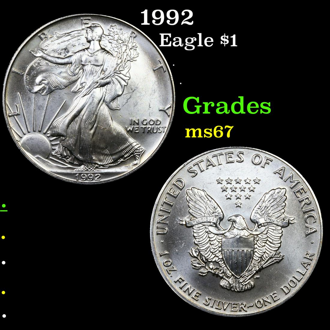 1992 Silver Eagle Dollar $1 Grades GEM++ Unc (1 of 3)