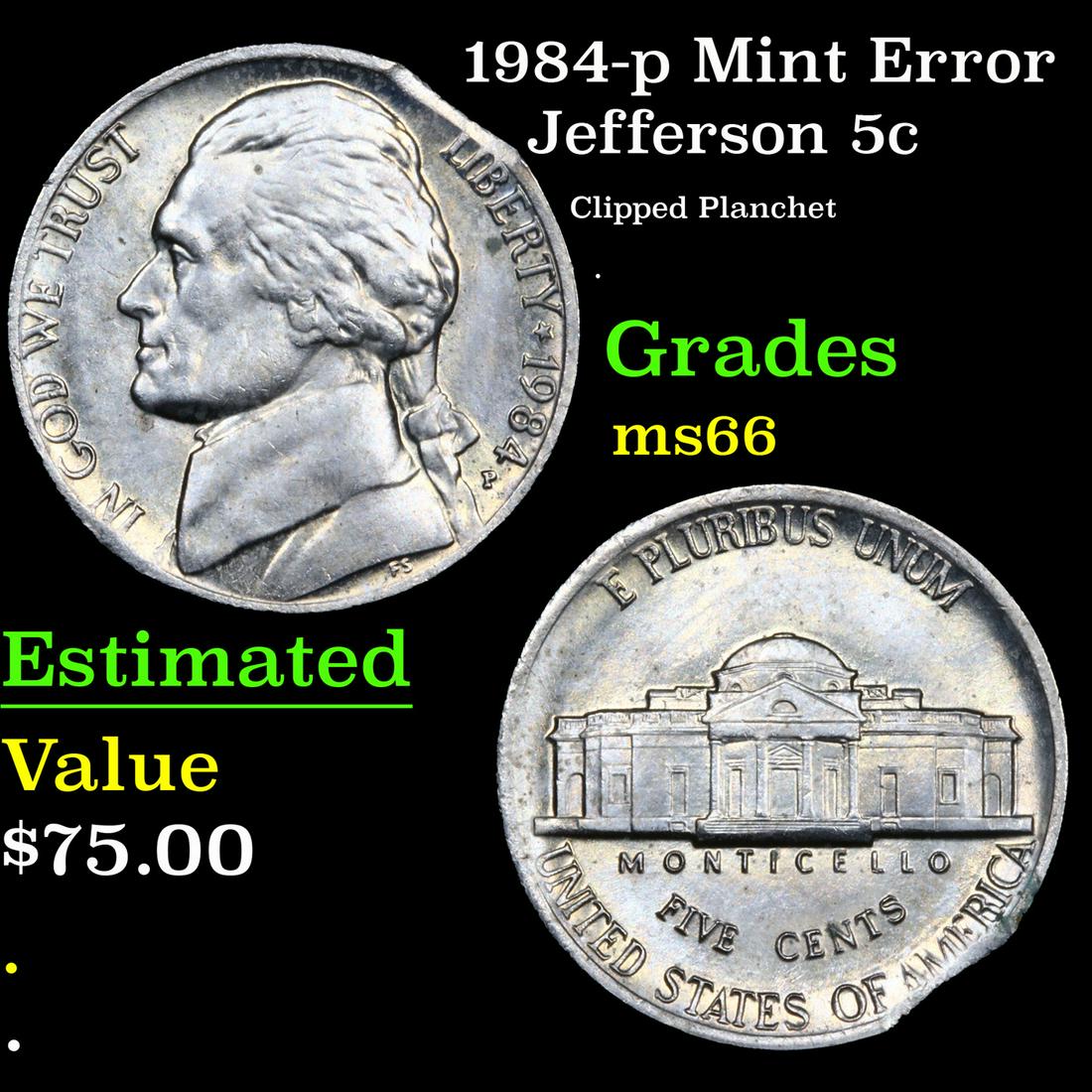 1984-p Jefferson Nickel Mint Error 5c Grades GEM+ Unc (1 of 3)