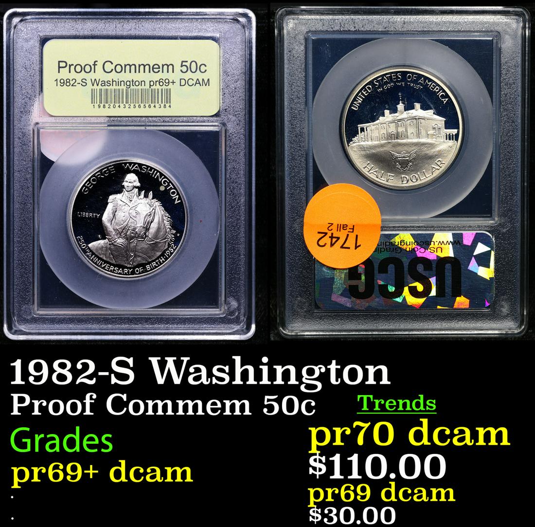 Proof 1982-S Washington Modern Commem Half Dollar 50c Graded GEM++ Proof Deep Cameo By USCG (1 of 3)