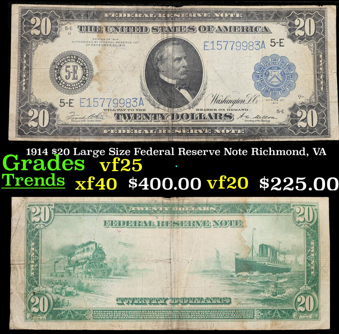 1914 $20 Large Size Federal Reserve Note Richmond, VA Grades vf+ (1 of 3)