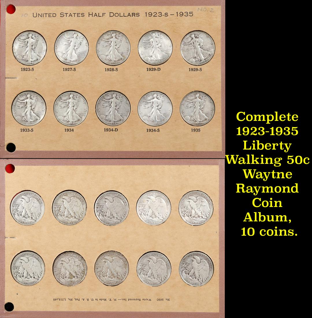 Complete 1923-1935 Liberty Walking 50c Waytne Raymond Coin Album, 10 coins. (1 of 3)