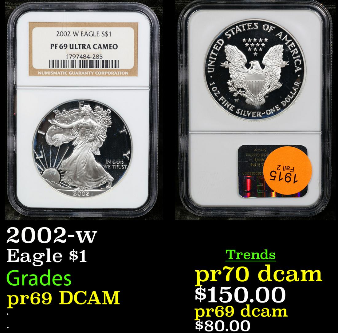 Proof NGC 2002-w Silver Eagle Dollar $1 Graded pr69 DCAM By NGC (1 of 3)